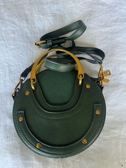 Green faux suede and leather zippered purse
