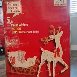 5 Ft Polar Wishes Motion LED Reindeer With Sleigh