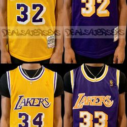 Magic Johnson Kareem Abdul Jabbar Shaq Lakers NBA Jersey