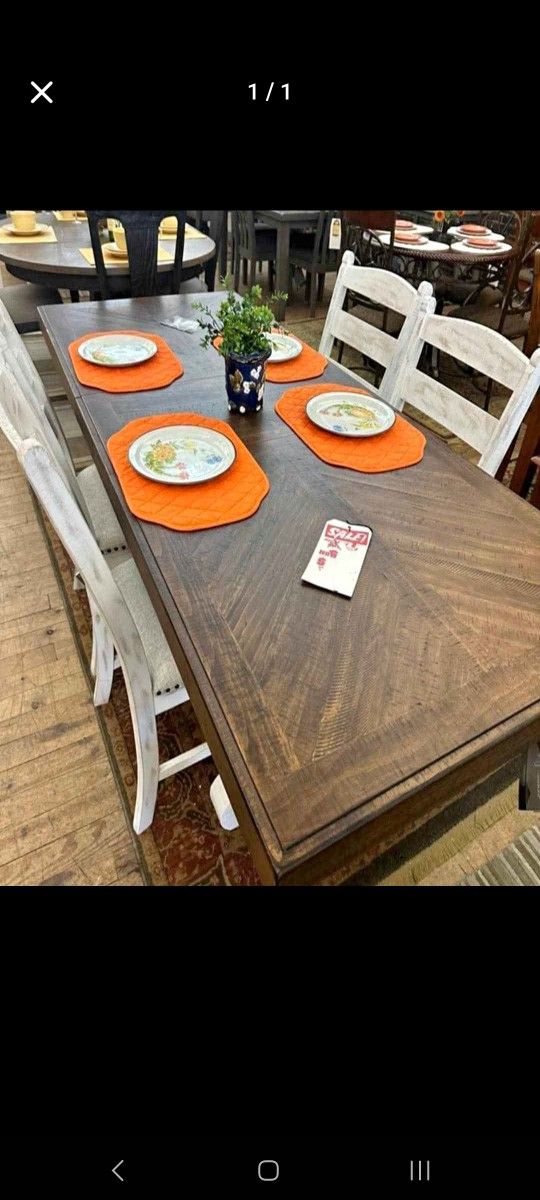 Valebeck Beige/White Rectangular Dining Set. Table And Chairs
