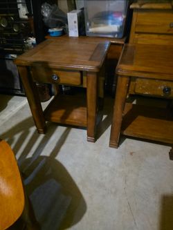 Two Wood End Table with Drawer and Shelf