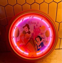 Vintage Disney Princess Neon Pink Light-Up Wall Clock