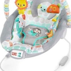 Bright Starts Comfy Baby Bouncer Soothing Vibrations Infant Seat - Taggies, Music, Removable-Toy Bar, 0-6 Months Up to 20 lbs (Whimsical Wild)