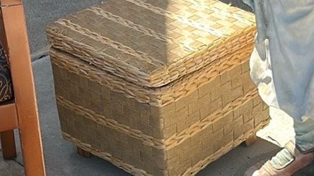 Woven Wicker Storage Basket Ottoman