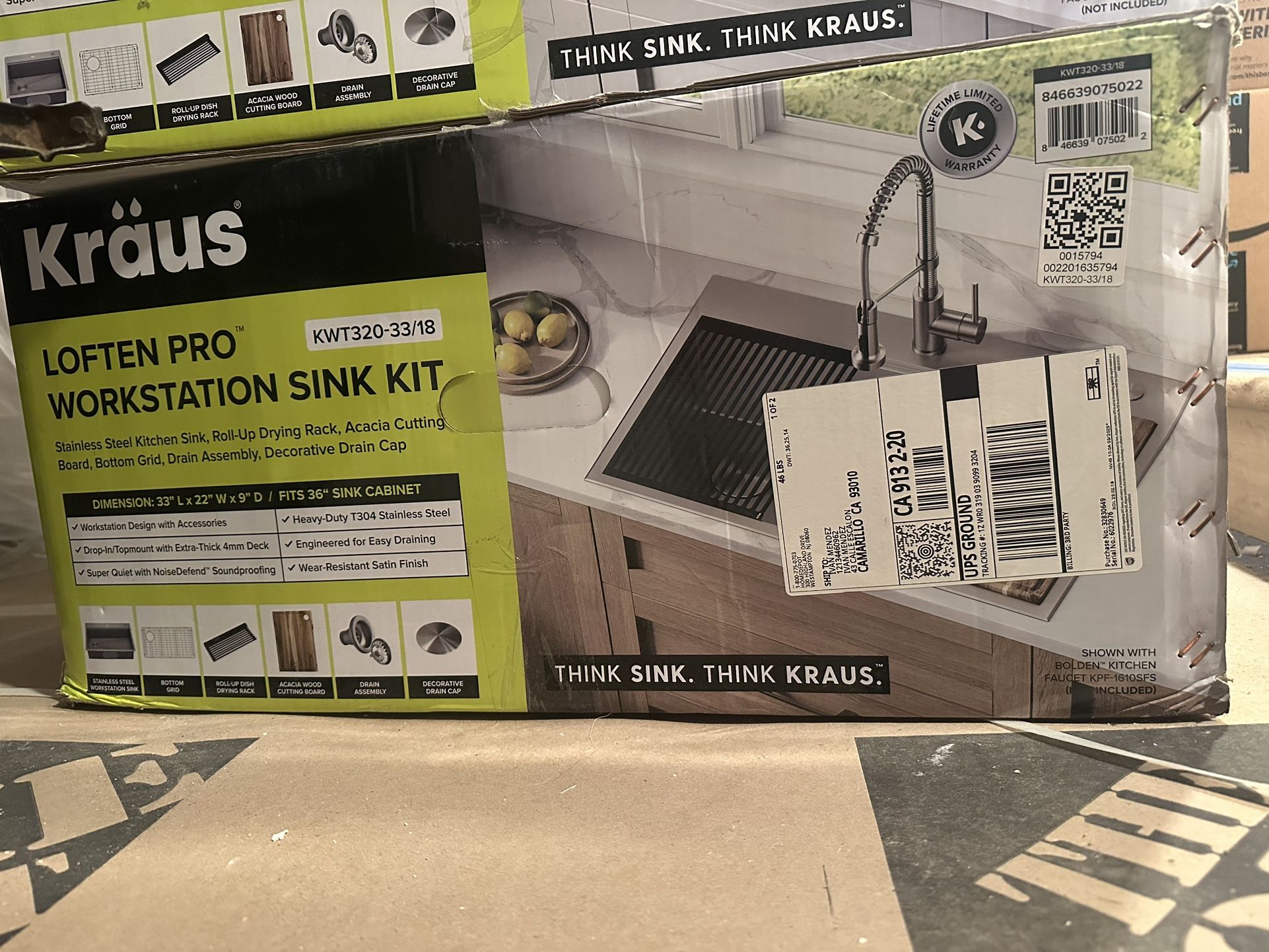 Open Box Kraus 33in Drop-In/Undermount Single Bowl 18 Gauge Stainless Steel Kitchen Workstation Sink with Accessories 