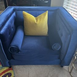 Set Of Blue Velvet MCM Chairs