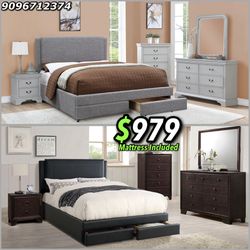 4pcs King Size Bedroom Set w. Mattress Included 