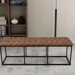 Tufted Brown Leather Bench
