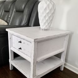 Soild Wood White Accent Lamp Side Table with Drawer