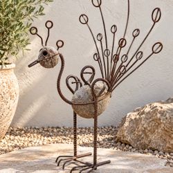Vintage Ostrich Bird Rustic Garden Landscape Art Decor Bird artisan metal stone sculpture Yard Artwork State Animal Weathered Art Retro Entryway Decor