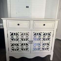 Cream antique like TV stand / side table with storage drawers and cabinet