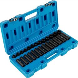 brand new 26 pcs 3/8" drive metric impact socket set with carrying case.  short and deep sockets