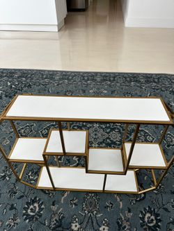 Geometric Gold Wall Shelf — Octagon Frame, White Shelves
