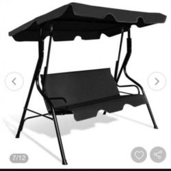 3 Seat Outdoor Canopy Swing With Cushioned Steel Frame