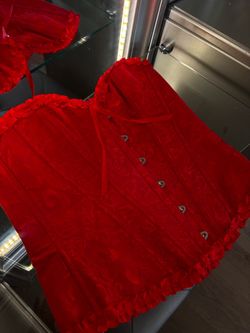 Red Velvet Ruffle Corset Bustier Top