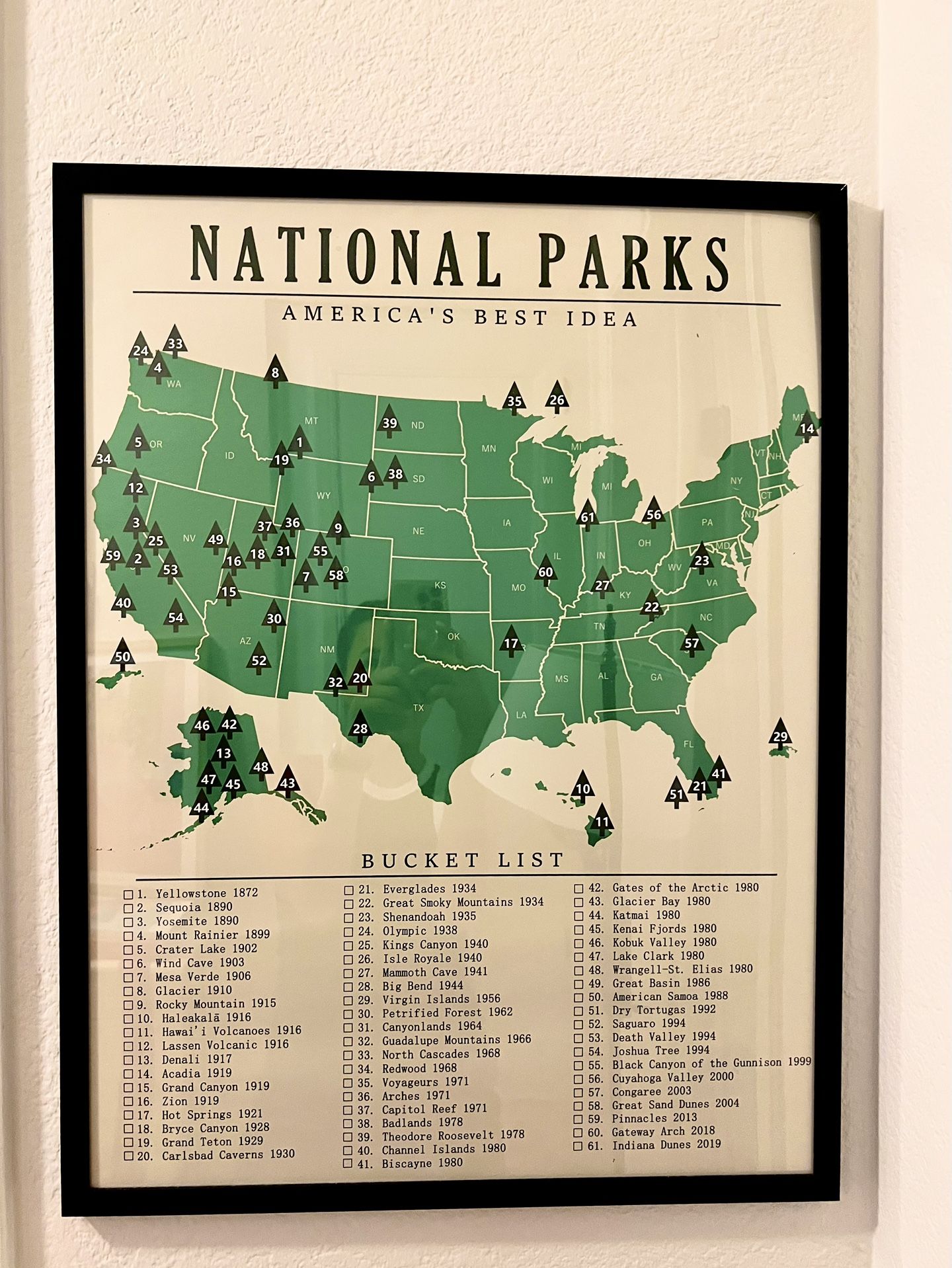 Framed national parks poster