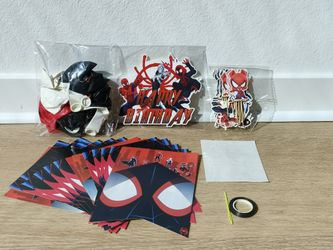 🔥Spiderman themed birthday party decoration Spiderman flag cake card balloon party supplies