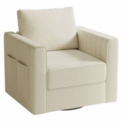 Swivel Accent Chair for Living Room, Linen Fabric Armchair with Underseat Storage & Side Pocket, 23.2" Width Comfy Seat Cushion, Modern Single Couch, 