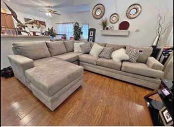 Large Beige Sectional Sofa with Chaise