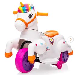 6-Volt Kids Ride on Unicorn Car Battery Powered Toy Riding Pony Gifts for Toddler Rainbow