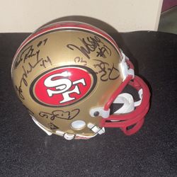 (10) SanFrancisco 49ers Legends autographed mini helmet 1998 - 99 Team Jeff Garcia, R.W McQuarters, R.C Alley Oop Owens,  Junior Bryant, Tommy Vardell