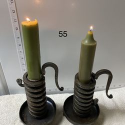 Set of (2) rustic, mid evil. Rat De Cave (Cellar Rat) Hand Made solid Iron Heavy Adjustable Spiral Candle Holders.  Large Model.   Made/Brand Bouillot
