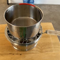 Rice maker -starch strainer with steamer & wire grill roaster with lid - heavy base