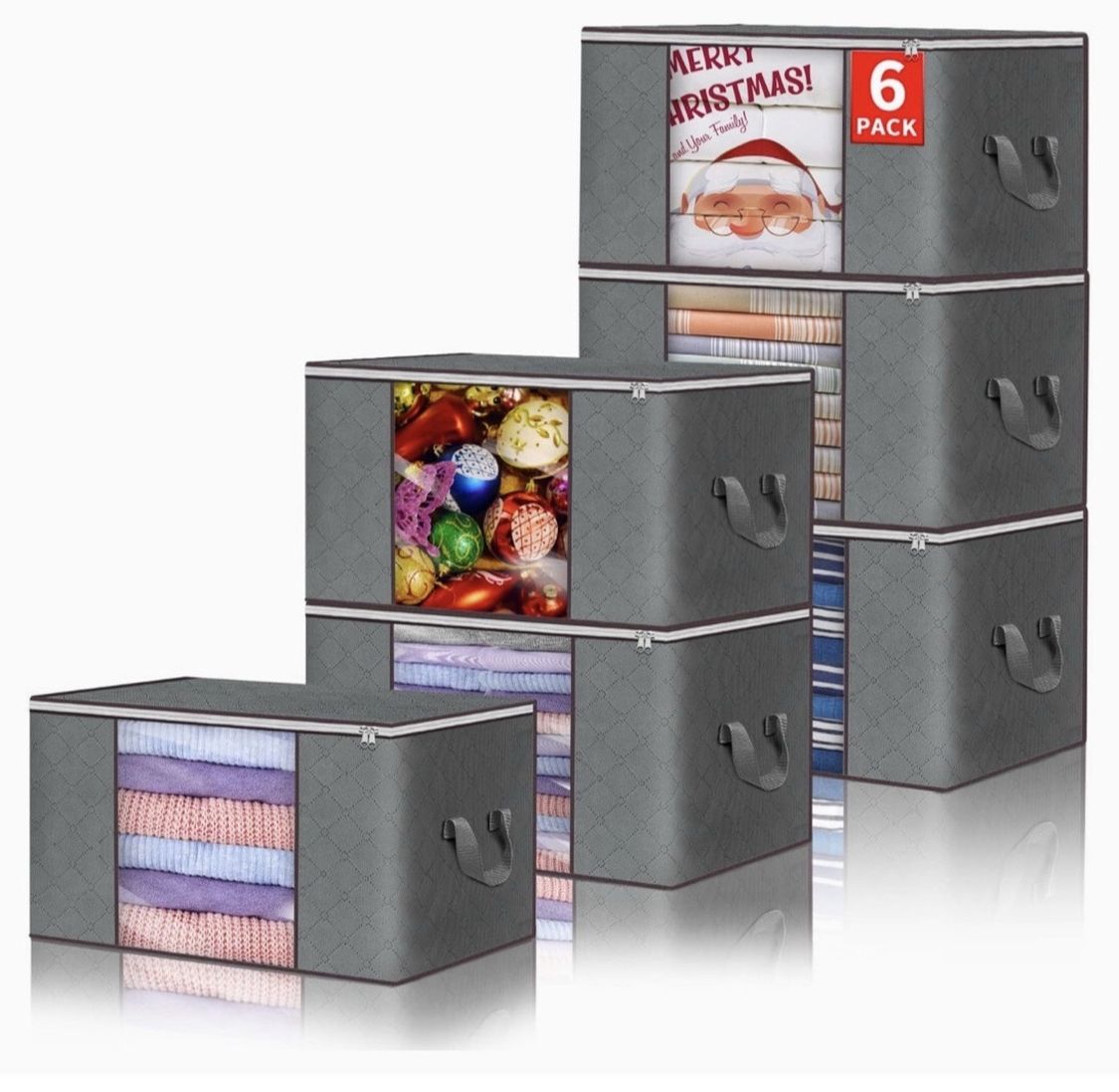 6 Packs Clothes Storage Bags Large Capacity Clothes Storage Quilt Bins Grey New