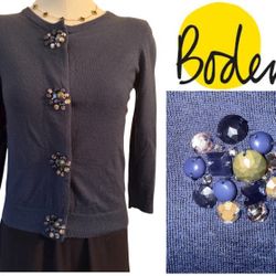Boden Navy Jewel Button Wool Cardigan Size 4
