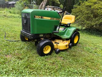 John Deere 160 Riding Mower – Runs & Mows – New Tires & Battery PLUS FREE commercial grade vintage LawnBoy