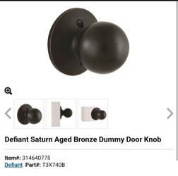 defiant Saturn aged bronze dummy door knob new several quantities available $5 EACH
(contact info removed)75