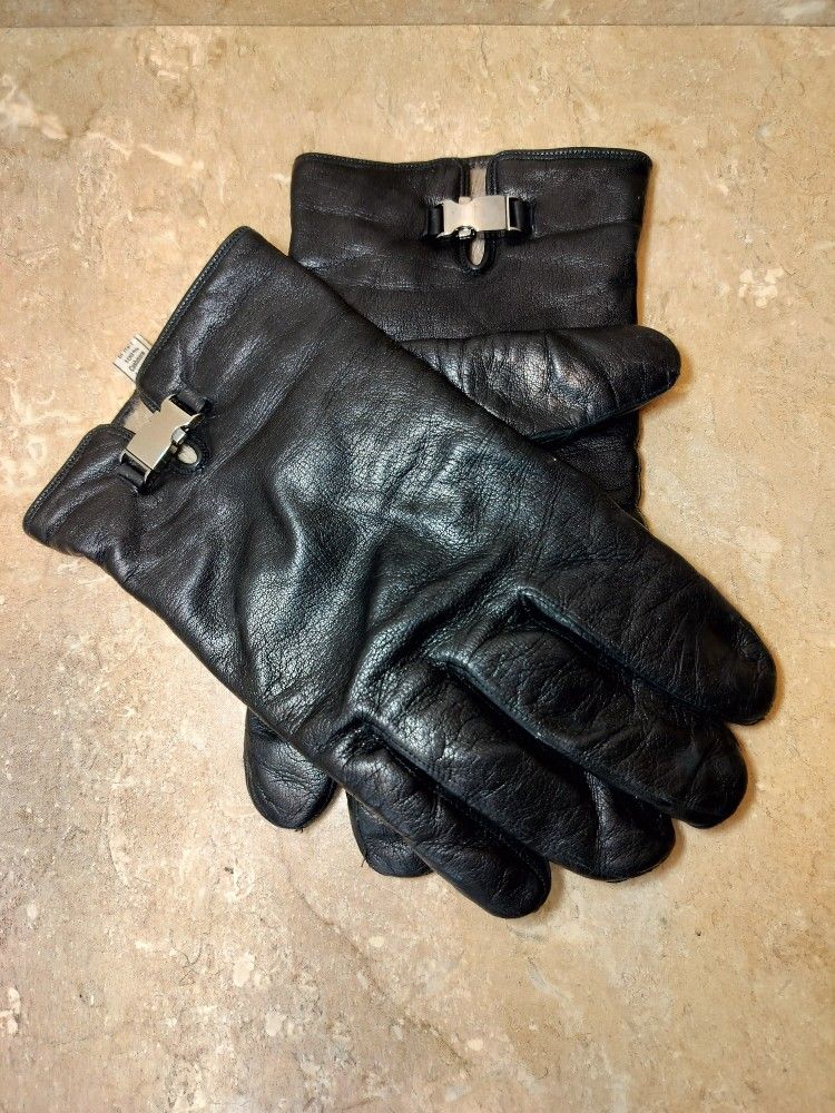 Black Leather Cashmere Men's Gloves, Italy