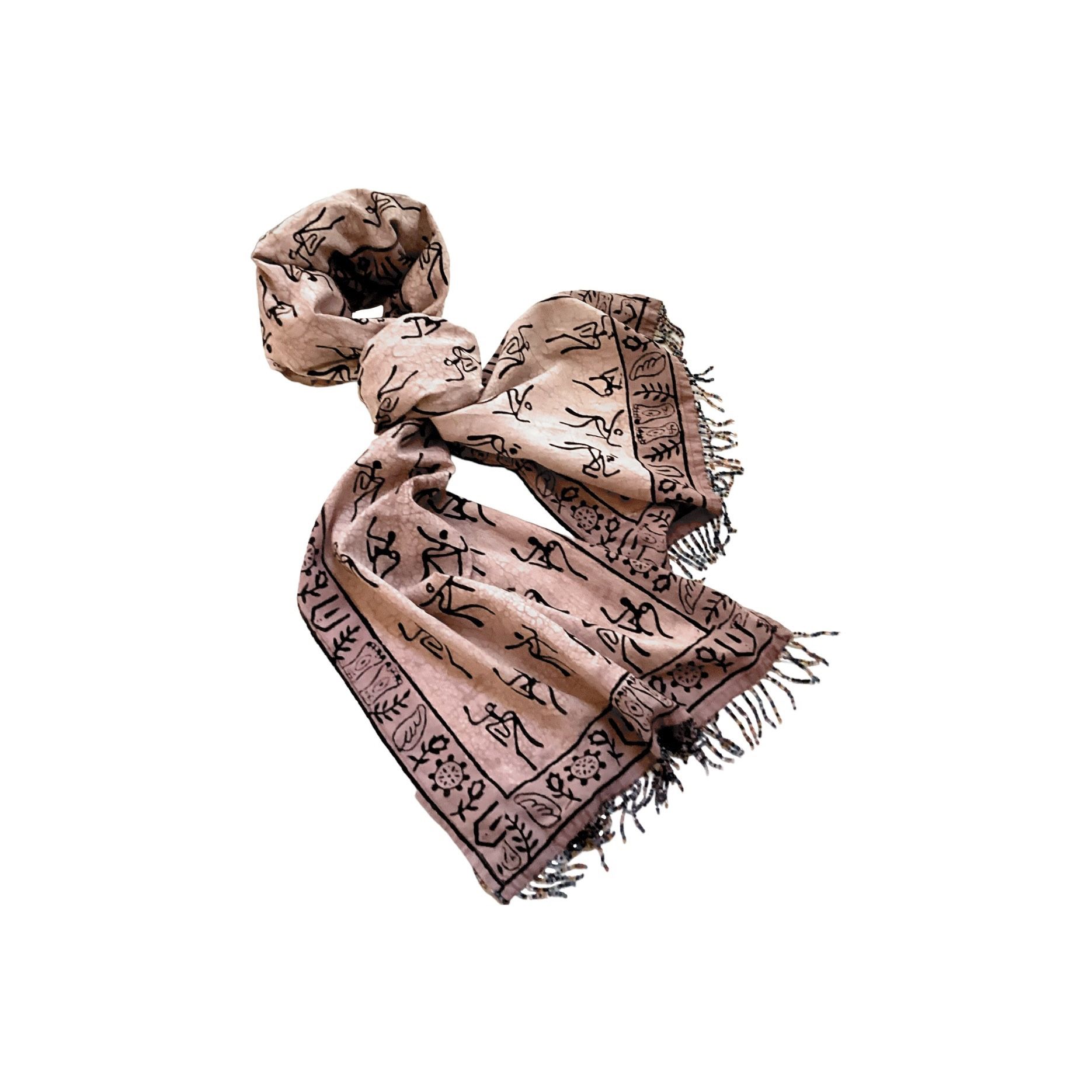 Cotton Beaded Fringes Long Scarf, Pink Tie Dye, Hand Painted, Glass Seed Beads, Wearable Art, Boho Hippie Gypsy Bollywood Style