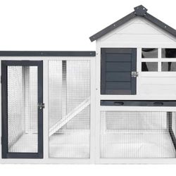 BIRASIL Wood Rabbit Hutch, Guinea Pig Cage with Pull Out Tray, 2 Levels Bunny House for Small Animals Outdoor Indoor (Gray, 48 Inch)