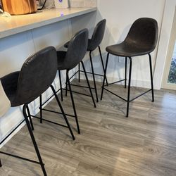 Set Of 4 Grey Faux Leather Counter Height Island Chairs 