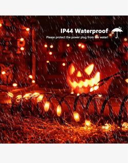 BRAND NEW IN BOX Brizled Halloween Lights Outdoor, 72ft 200 LED Orange String Lights Indoor Connectable, 8 Modes Orange Halloween Lights Black Wire fo