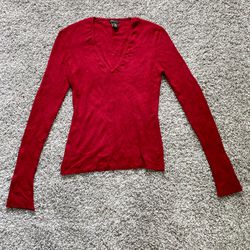 BCBG Maxazria Long Sleeve Knit Sweater Pullover V-neck Red Size L