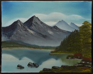 Mountain Serenity Oil On Canvas By Hoback