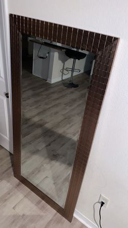 Large Brown Wood Framed Full-Length Mirror
