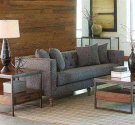 Coaster Ellery Grey Tufted Sofa – Solid Wood, Nailhead Trim (couch)