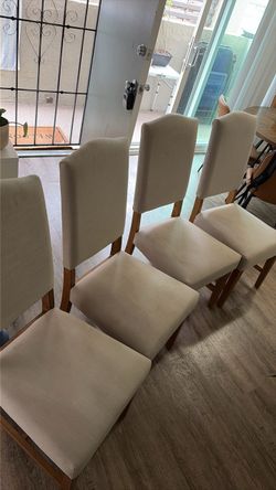 Beige Linen Upholstered Dining Chair – Wood Legs – Whitewood C59-5551