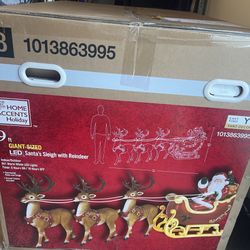 9 ft LED Santa & Reindeer Sled Yard Display – Brand New, Sold Out at Home Depot