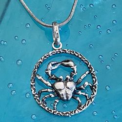 Vtg Italy Fancy Crab Pendant Necklace 