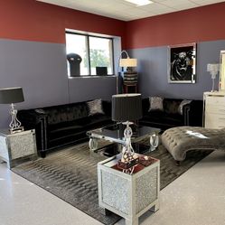 Le Chateau Noir Velvet Tufted Nail Head Godfather’s Sofa Collection