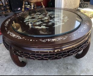Antique ,Chinese Rosewood ,Coffee table with Mother of Pearl Inlay and glass top.