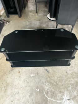 Black Glass TV Stand with Two Shelves