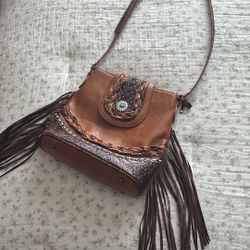 Brown fringe cross body bag
