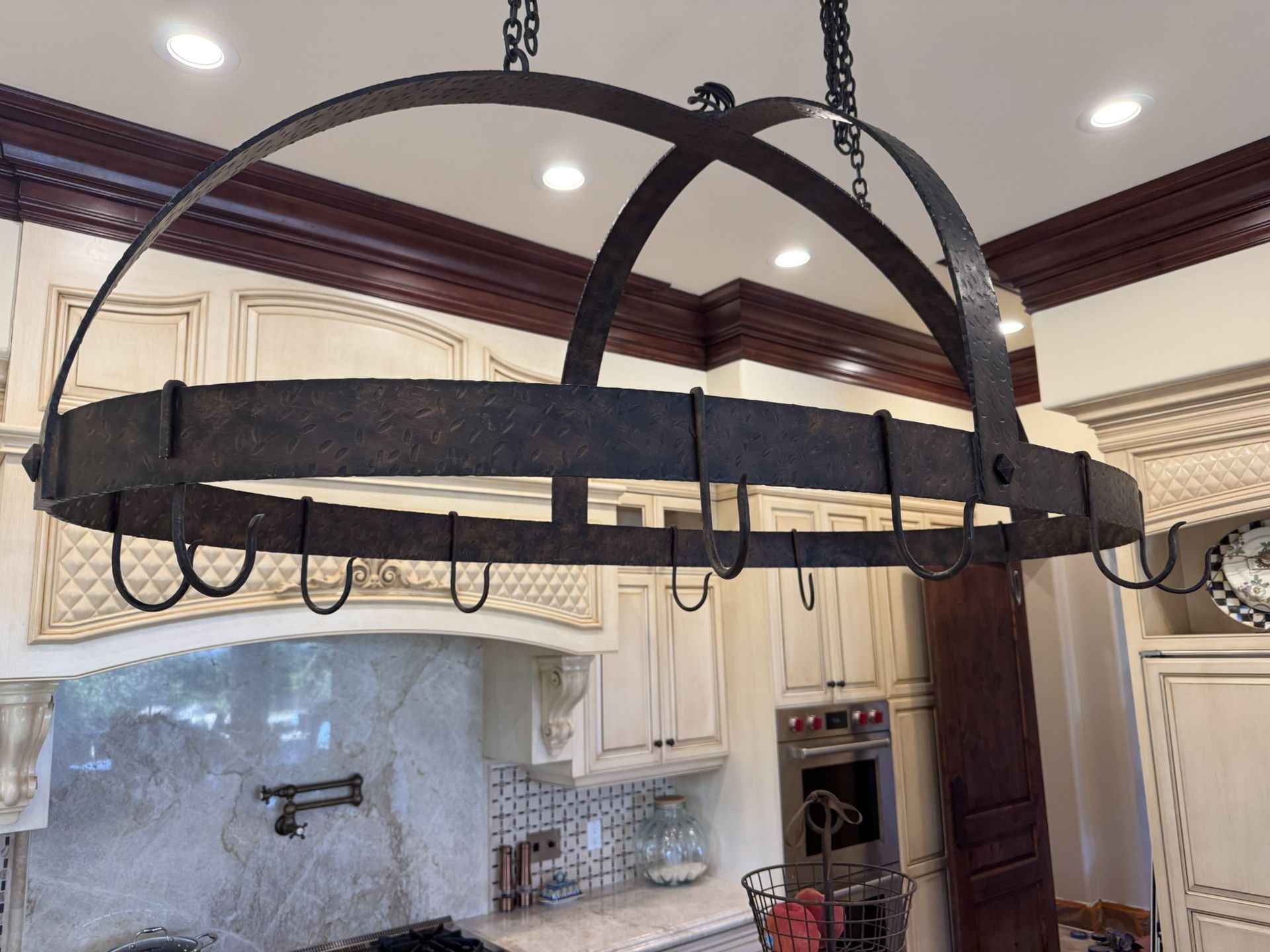 Hammered Copper (may be Iron) Oval Ceiling Pot Rack