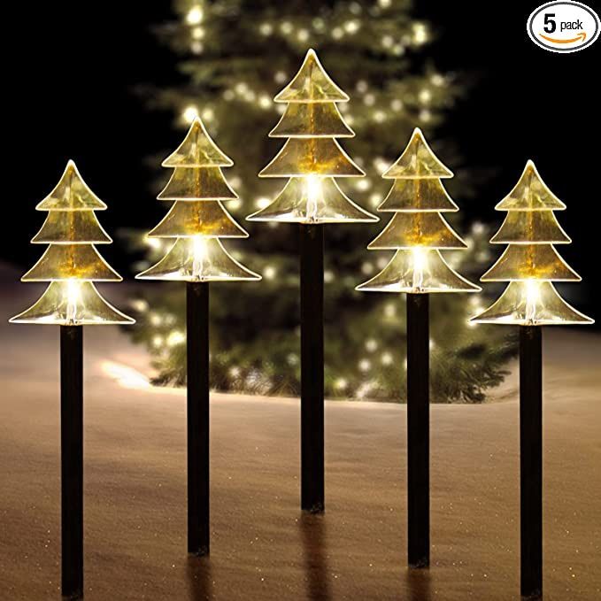 Christmas Solar Stake Lights, Set of 5 Waterproof Landscape Christmas Lights, Pathway Christmas Decorations, LED Lights for Yard Lawn Patio Walkway De