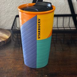 Starbucks hot coffee cup 12 oz multi colored with lid non microwaveable